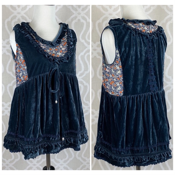 POL Midnight Blue Velvet Babydoll Top - Picture 5 of 11